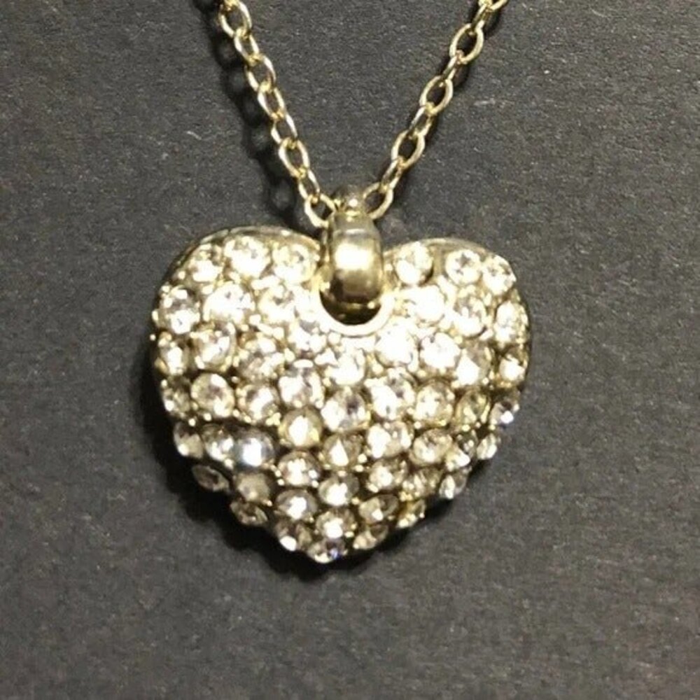 Silver Rhinestone Heart Necklace Earring Set FLAW - Picture 3 of 9
